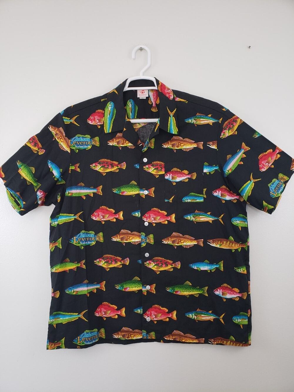 Vintage Y2K Scorpio Johnny Leverock's Mens Shirt Size XL Black Fish Sea Beach